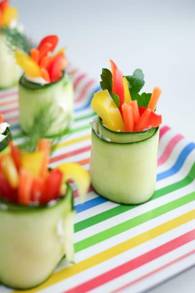 Best Dinner Party Ideas - Fresh Cucumber Roll-Ups - Best Recipes for Foods to Serve, Casseroles, Finger Foods, Desserts and Appetizers- Place Settings and Cards, Centerpieces, Table Decor and Recipe Ideas for Supper Clubs and Dinner Parties http://diyjoy.com/best-dinner-party-ideas