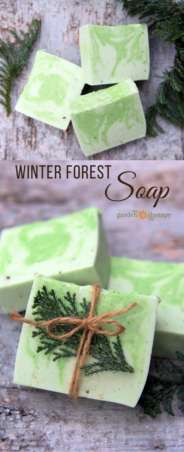 DIY Soap Recipes - Fresh and Woodsy Winter Forest Soap - Melt and Pour, Homemade Recipe Without Lye - Natural Soap crafts for Kids - Shea Butter, Essential Oils, Easy Ides With 3 Ingredients - soap recipes with step by step tutorials #soap #diygifts