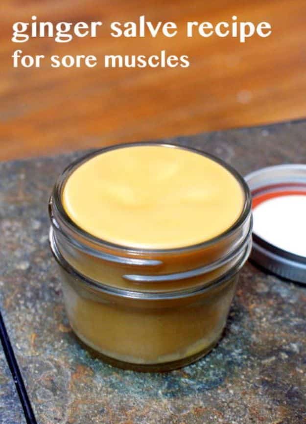 DIY Home Remedies - Ginger Salve For Sore Muscles - Homemade Recipes and Ideas for Help Relieve Symptoms of Cold and Flu, Upset Stomach, Rash, Cough, Sore Throat, Headache and Illness - Skincare Products, Balms, Lotions and Teas 
