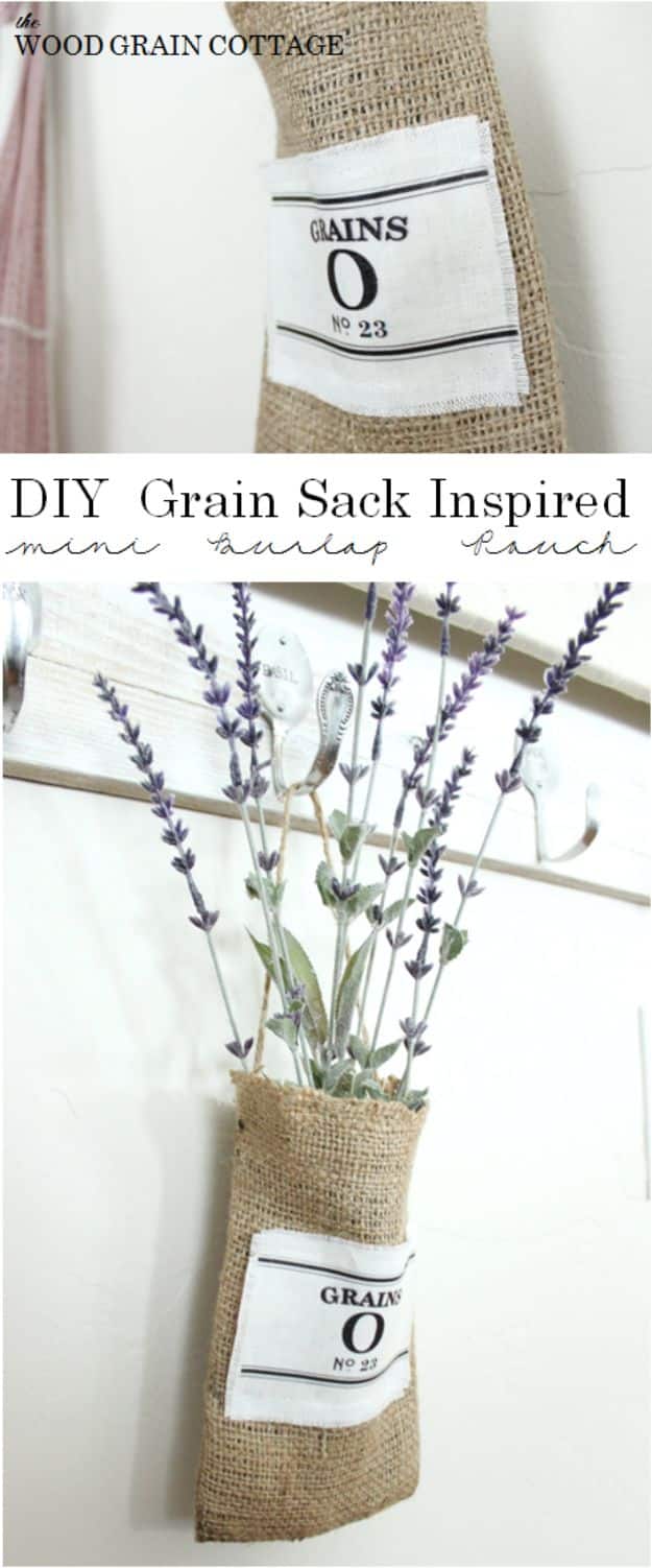 DIY Burlap Ideas - Grain Sack Inspired Burlap Pouch - Burlap Furniture, Home Decor and Crafts - Banners and Buntings, Wall Art, Ottoman from Coffee Sacks, Wreath, Centerpieces and Table Runner - Kitchen, Bedroom, Living Room, Bathroom Ideas - Shabby Chic Craft Projects and DIY Wedding Decor http://diyjoy.com/diy-burlap-decor-ideas