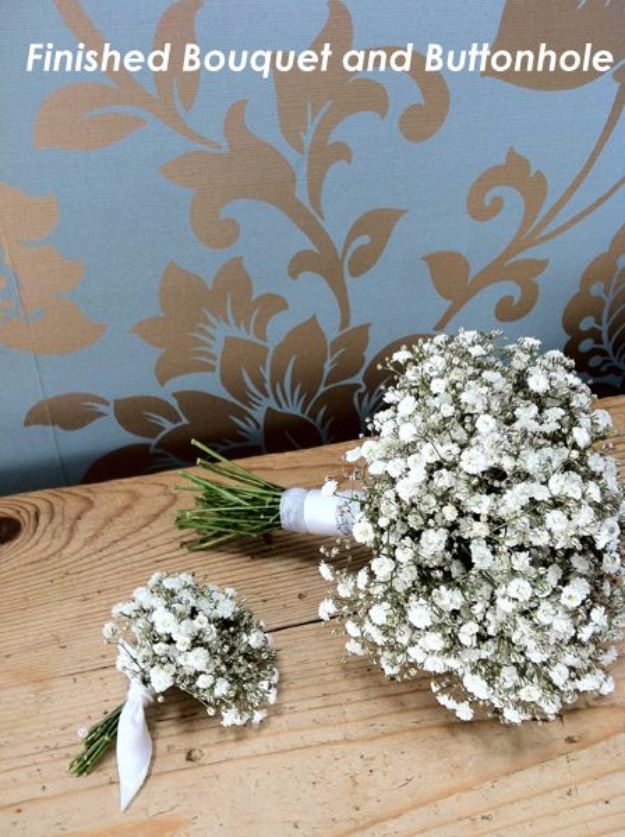 DIY Flowers for Weddings - Gypsophila Bouquet and Buttonhole - Centerpieces, Bouquets, Arrangements for Wedding Ceremony - Aisle Ideas, Rustic Bouquet Projects - Paper, Cheap, Fake Floral, Silk Flower Centerpiece To Make For Brides on A Budget - Decor for Spring, Summer, Winter and Fall http://diyjoy.com/diy-flowers-for-weddings