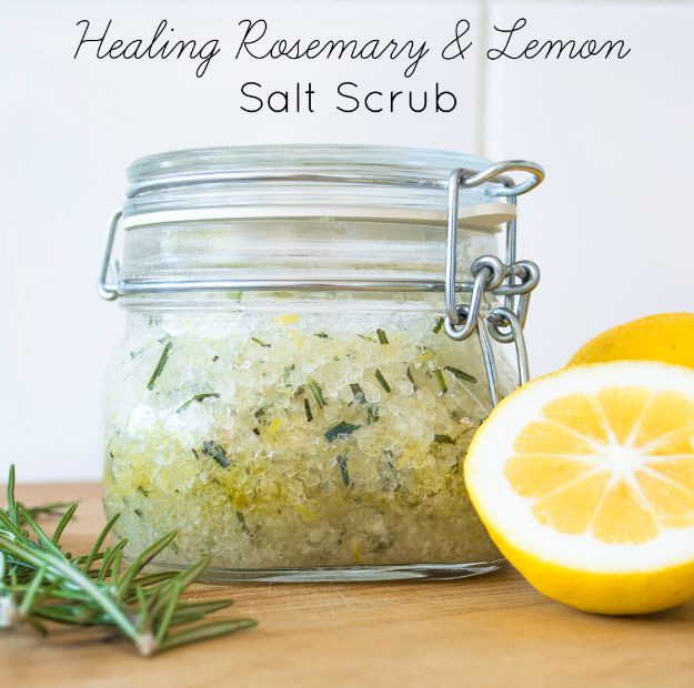 DIY Home Remedies - Healing Rosemary & Lemon Salt Scrub - Homemade Recipes and Ideas for Help Relieve Symptoms of Cold and Flu, Upset Stomach, Rash, Cough, Sore Throat, Headache and Illness - Skincare Products, Balms, Lotions and Teas 