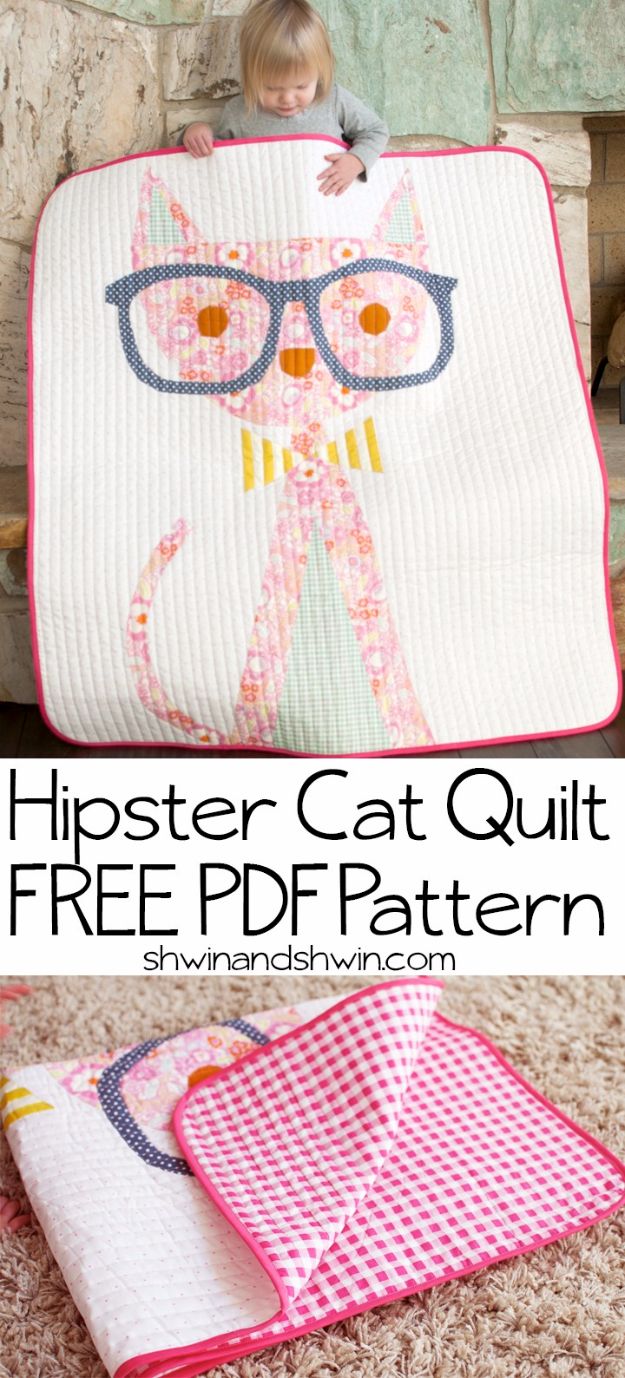 DIY Ideas With Cats - Hipster Cat Quilt - Cute and Easy DIY Projects for Cat Lovers - Wall and Home Decor Projects, Things To Make and Sell on Etsy - Quick Gifts to Make for Friends Who Have Kittens and Kitties - Homemade No Sew Projects- Fun Jewelry, Cool Clothes, Pillows and Kitty Accessories 