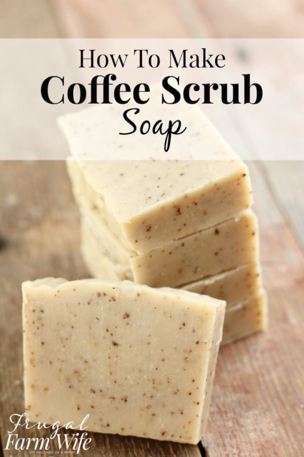 DIY Soap Recipes - Homemade Coffee Scrub Soap - Melt and Pour, Homemade Recipe Without Lye - Natural Soap crafts for Kids - Shea Butter, Essential Oils, Easy Ides With 3 Ingredients - soap recipes with step by step tutorials #soap #diygifts