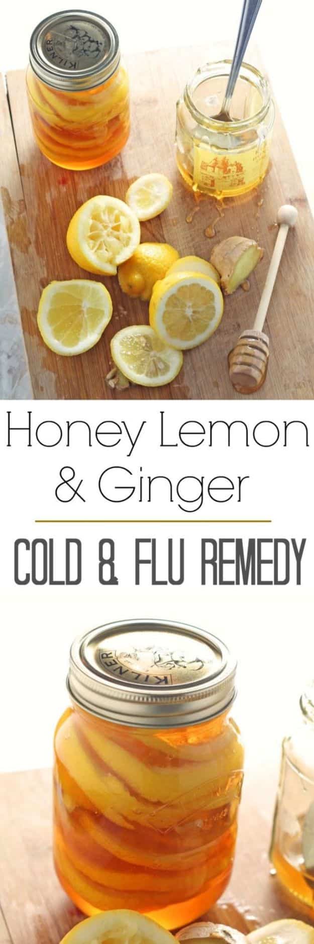 DIY Home Remedies - Honey Lemon & Ginger Jar - Homemade Recipes and Ideas for Help Relieve Symptoms of Cold and Flu, Upset Stomach, Rash, Cough, Sore Throat, Headache and Illness - Skincare Products, Balms, Lotions and Teas 