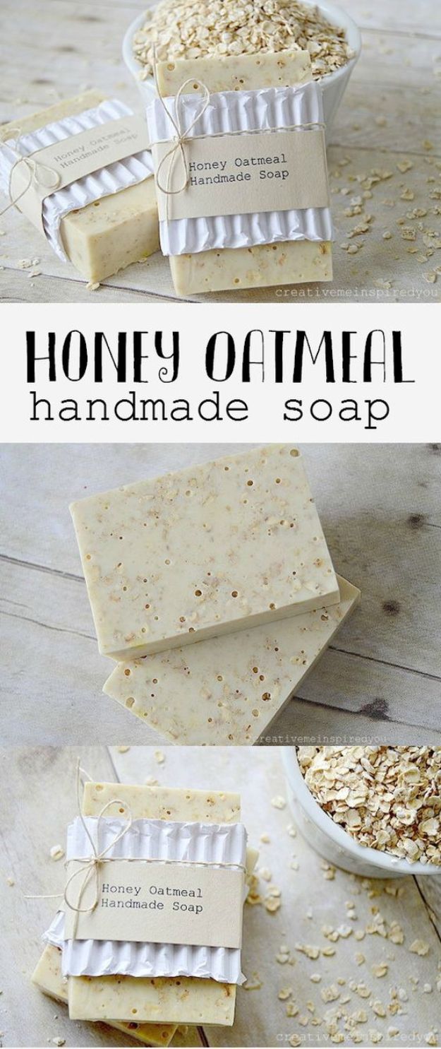 DIY Soap Recipes - Honey Oatmeal Handmade Soap - Melt and Pour, Homemade Recipe Without Lye - Natural Soap crafts for Kids - Shea Butter, Essential Oils, Easy Ides With 3 Ingredients - soap recipes with step by step tutorials #soap #diygifts