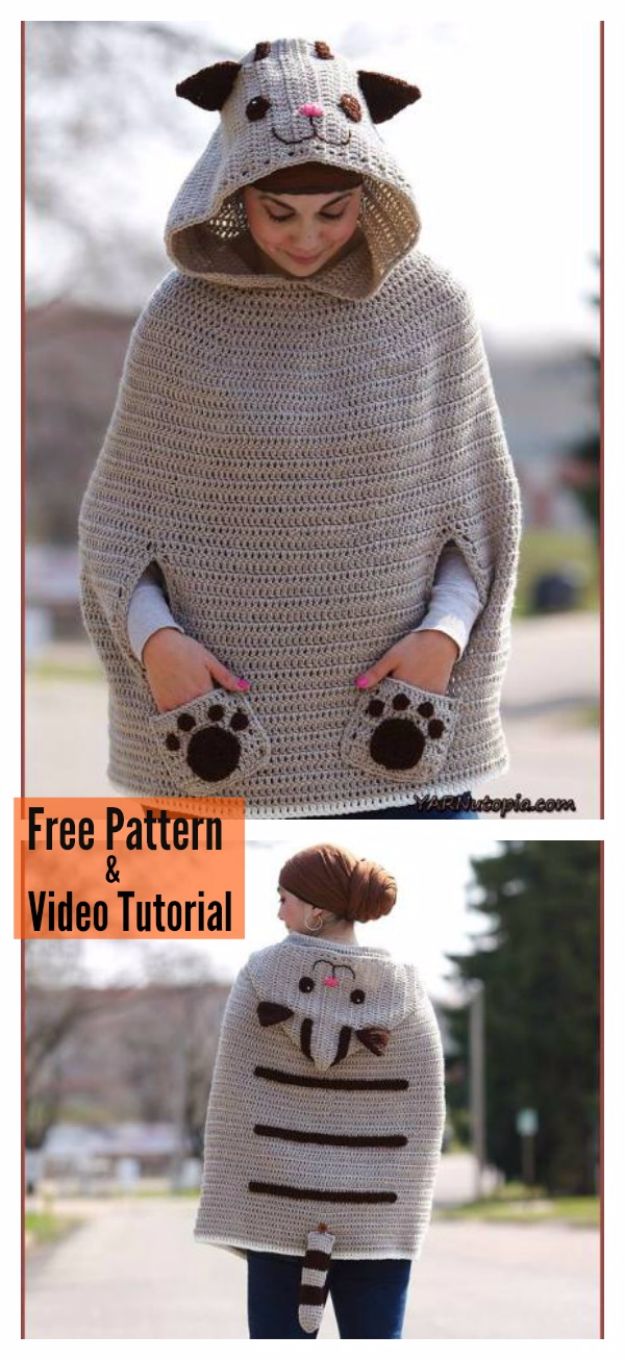 DIY Ideas With Cats - Kitty Cat Poncho - Cute and Easy DIY Projects for Cat Lovers - Wall and Home Decor Projects, Things To Make and Sell on Etsy - Quick Gifts to Make for Friends Who Have Kittens and Kitties - Homemade No Sew Projects- Fun Jewelry, Cool Clothes, Pillows and Kitty Accessories 