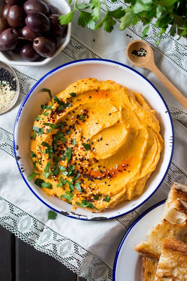 Best Dinner Party Ideas - Lebanese Pumpkin Hummus - Best Recipes for Foods to Serve, Casseroles, Finger Foods, Desserts and Appetizers- Place Settings and Cards, Centerpieces, Table Decor and Recipe Ideas for Supper Clubs and Dinner Parties http://diyjoy.com/best-dinner-party-ideas