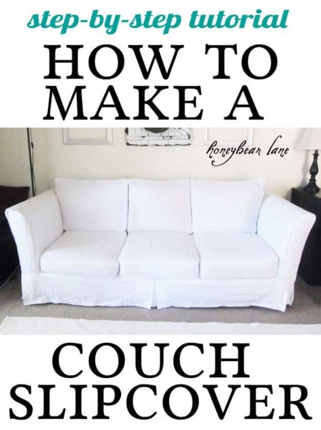 DIY Slipcovers - Make A Couch Slipcover - Do It Yourself Slip Covers For Furniture - No Sew Ideas, Easy Fabrics Four Couch and Sofa Cover - Chair Projects and Ideas, How To Make a Slip cover with step by step tutorial and instructions - Cool DIY Home and Living Room Decor #slipcovers #diydecor
