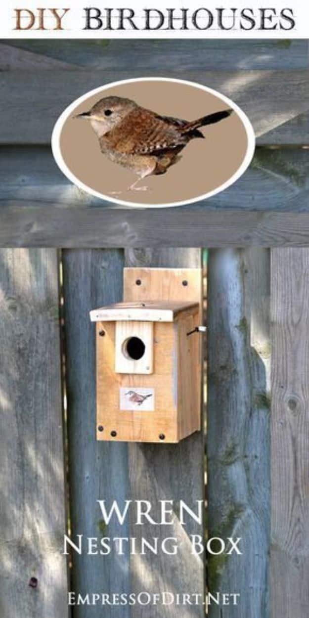 DIY Bird Houses - Make a Wren Nesting Box - Easy Bird House Ideas for Kids and Adult To Make - Free Plans and Tutorials for Wooden, Simple, Upcyle Designs, Recycle Plastic and Creative Ways To Make Rustic Outdoor Decor and a Home for the Birds - Fun Projects for Your Backyard This Summer 