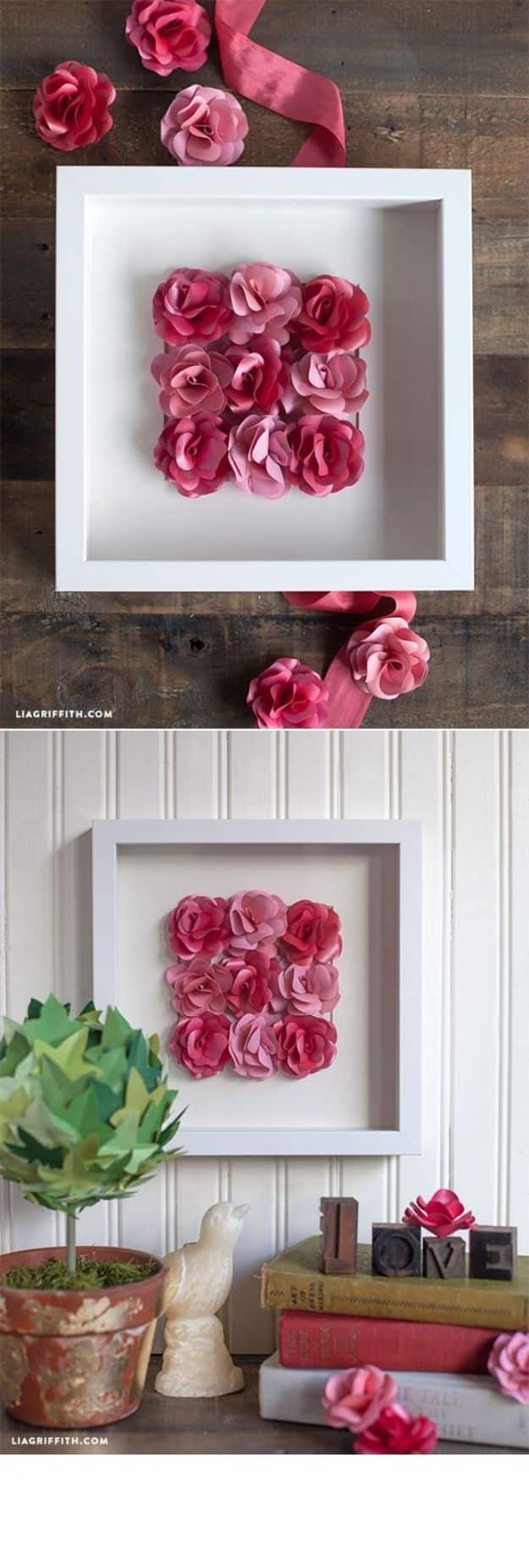 Rose Crafts - Mini Paper Rose Framed Artwork - Easy Craft Projects With Roses - Paper Flowers, Quilt Patterns, DIY Rose Art for Kids - Dried and Real Roses for Wall Art and Do It Yourself Home Decor - Mothers Day Gift Ideas - Fake Rose Arrangements That Look Amazing - Cute Centerrpieces and Crafty DIY Gifts With A Rose http://diyjoy.com/rose-crafts