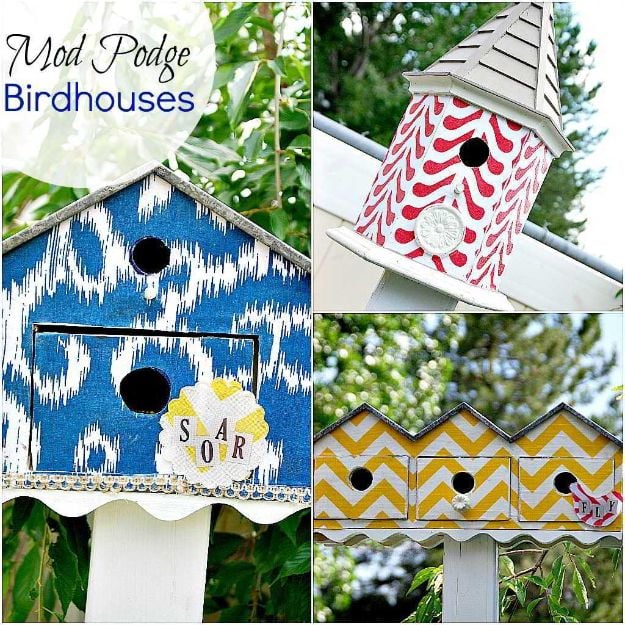 DIY Bird Houses - Mod Podge Birdhouses - Easy Bird House Ideas for Kids and Adult To Make - Free Plans and Tutorials for Wooden, Simple, Upcyle Designs, Recycle Plastic and Creative Ways To Make Rustic Outdoor Decor and a Home for the Birds - Fun Projects for Your Backyard This Summer 