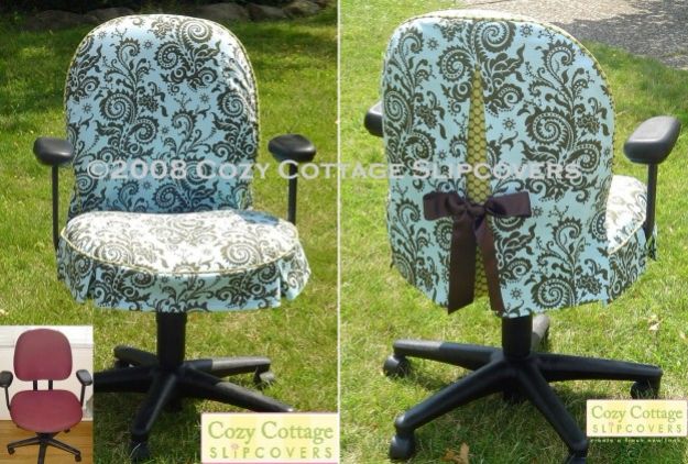 DIY Slipcovers - Office Chair Slipcover - Do It Yourself Slip Covers For Furniture - No Sew Ideas, Easy Fabrics Four Couch and Sofa Cover - Chair Projects and Ideas, How To Make a Slip cover with step by step tutorial and instructions - Cool DIY Home and Living Room Decor #slipcovers #diydecor