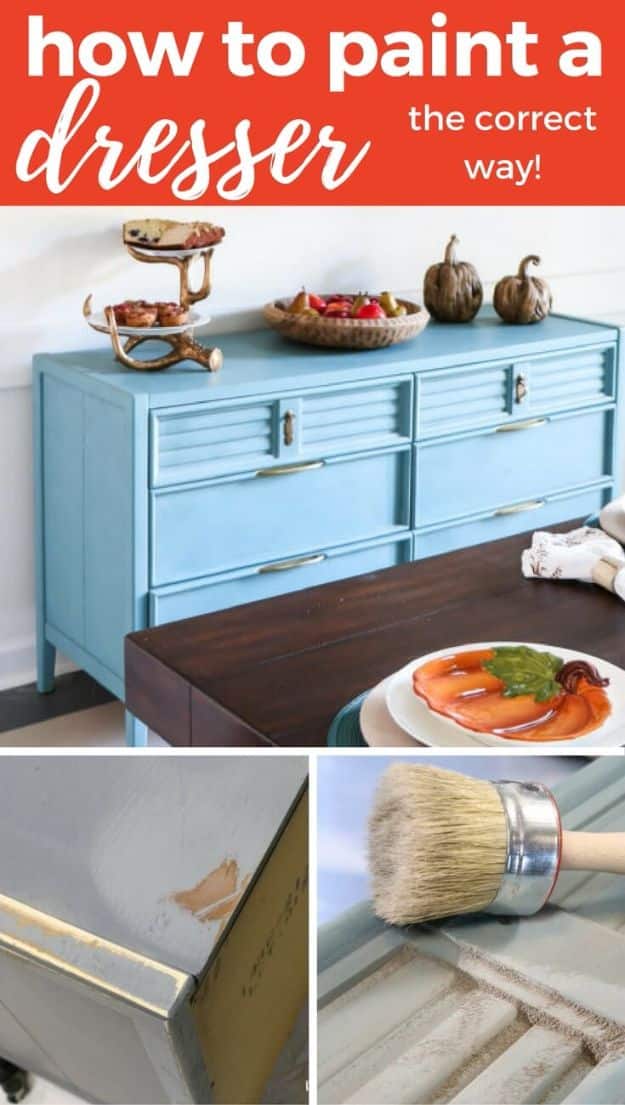 DIY Painting Hacks - Paint A Dresser The Correct Way - Easy Ways To Shortcut House Painting - Wall Prep, Painters Tape, Trim, Edging, Ceiling, Exterior Cutting In, Furniture and Crafts Paint Tips - Paint Your House Or Your Room With These Time Saving Painter Hacks and Quick Tricks http://diyjoy.com/diy-painting-hacks