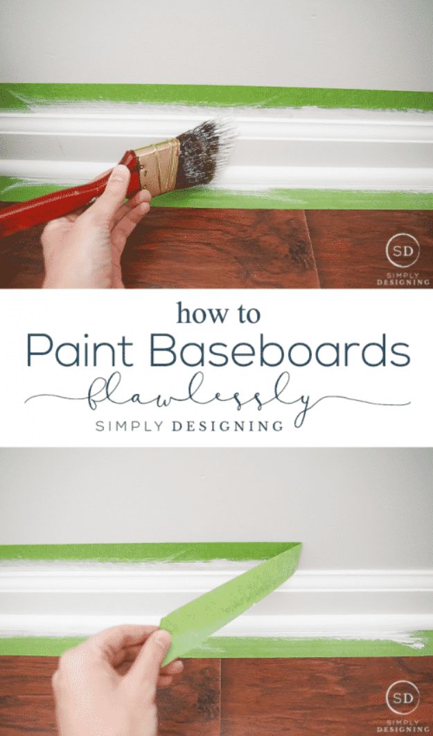DIY Painting Hacks - Paint Baseboards Flawlessly - Easy Ways To Shortcut House Painting - Wall Prep, Painters Tape, Trim, Edging, Ceiling, Exterior Cutting In, Furniture and Crafts Paint Tips - Paint Your House Or Your Room With These Time Saving Painter Hacks and Quick Tricks http://diyjoy.com/diy-painting-hacks