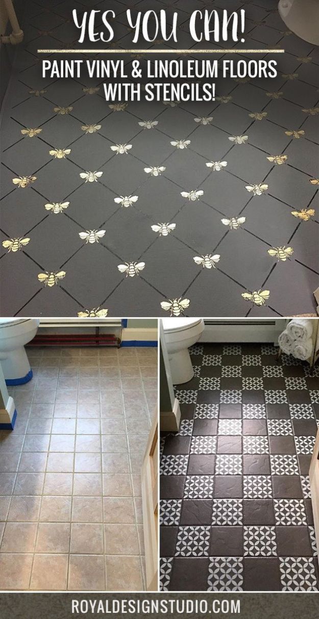 DIY Flooring Projects - Paint Vinyl & Linoleum Floor With Stencils - Cheap Floor Ideas for Those On A Budget - Inexpensive Ways To Refinish Floors With Concrete, Laminate, Plywood, Peel and Stick Tile, Wood, Vinyl - Easy Project Plans and Unique Creative Tutorials for Cool Do It Yourself Home Decor #diy #flooring #homeimprovement
