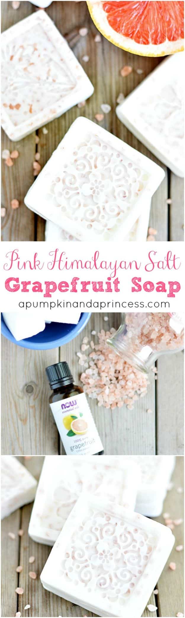 DIY Soap Recipes - Pink Himalayan Salt Grapefruit Soap - Melt and Pour, Homemade Recipe Without Lye - Natural Soap crafts for Kids - Shea Butter, Essential Oils, Easy Ides With 3 Ingredients - soap recipes with step by step tutorials #soap #diygifts