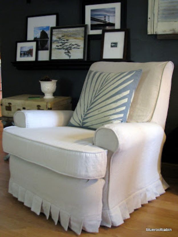 DIY Slipcovers - Recliner Slipcover - Do It Yourself Slip Covers For Furniture - No Sew Ideas, Easy Fabrics Four Couch and Sofa Cover - Chair Projects and Ideas, How To Make a Slip cover with step by step tutorial and instructions - Cool DIY Home and Living Room Decor #slipcovers #diydecor