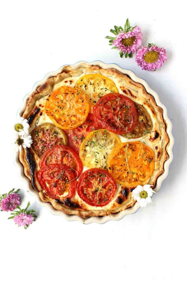 Best Brunch Recipes - Savory Goat Cheese Tomato Pie - Eggs, Pancakes, Waffles, Casseroles, Vegetable Dishes and Side, Potato Recipe Ideas for Brunches - Serve A Crowd and Family with the versions of Eggs Benedict, Mimosas, Muffins and Pastries, Desserts - Make Ahead , Slow Cooler and Healthy Casserole Recipes #brunch #breakfast #recipes