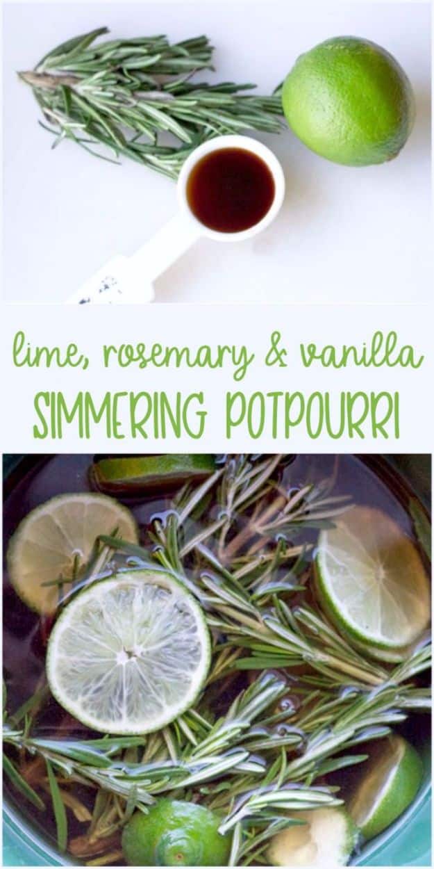 DIY Home Fragrance Ideas - Simmering Lime, Rosemary And Vanilla Air Freshener - Easy Ways To Make your House and Home Smell Good - Essential Oils, Diffusers, DIY Lampe Berger Oil, Candles, Room Scents and Homemade Recipes for Odor Removal - Relaxing Lavender, Fresh Clean Smells, Lemon, Herb 