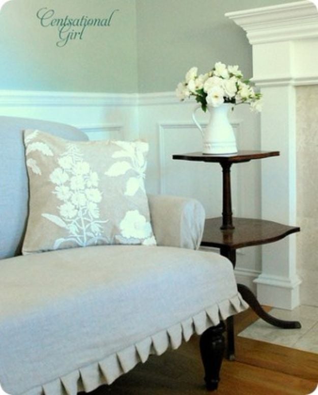 DIY Slipcovers - Slipcovered Settee - Do It Yourself Slip Covers For Furniture - No Sew Ideas, Easy Fabrics Four Couch and Sofa Cover - Chair Projects and Ideas, How To Make a Slip cover with step by step tutorial and instructions - Cool DIY Home and Living Room Decor #slipcovers #diydecor