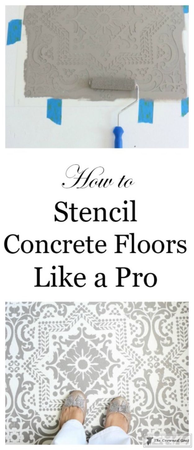 DIY Flooring Projects - Stencil a Concrete Floor Like a Pro - Cheap Floor Ideas for Those On A Budget - Inexpensive Ways To Refinish Floors With Concrete, Laminate, Plywood, Peel and Stick Tile, Wood, Vinyl - Easy Project Plans and Unique Creative Tutorials for Cool Do It Yourself Home Decor #diy #flooring #homeimprovement