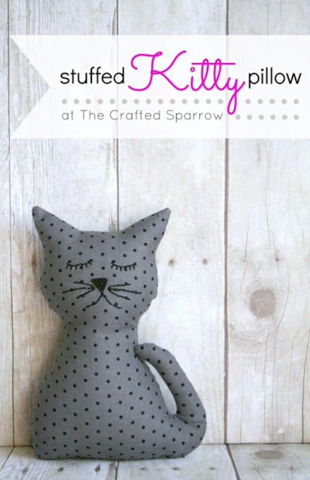 DIY Ideas With Cats - Stuffed Kitty Pillow - Cute and Easy DIY Projects for Cat Lovers - Wall and Home Decor Projects, Things To Make and Sell on Etsy - Quick Gifts to Make for Friends Who Have Kittens and Kitties - Homemade No Sew Projects- Fun Jewelry, Cool Clothes, Pillows and Kitty Accessories 
