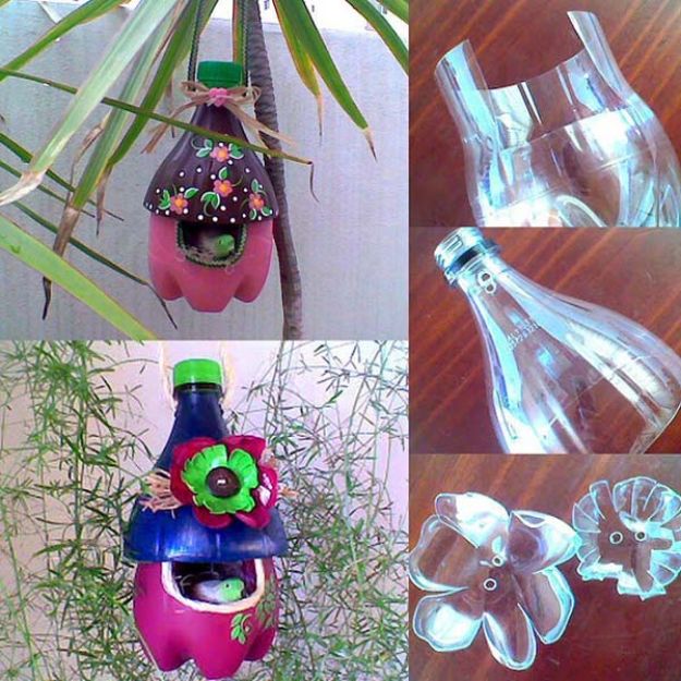 DIY Bird Houses - Upcycled Soda Bottle Birdhouse - Easy Bird House Ideas for Kids and Adult To Make - Free Plans and Tutorials for Wooden, Simple, Upcyle Designs, Recycle Plastic and Creative Ways To Make Rustic Outdoor Decor and a Home for the Birds - Fun Projects for Your Backyard This Summer 