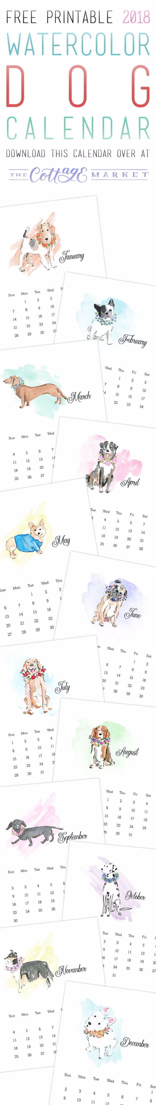 DIY Ideas With Dogs - Watercolor Dog Calendar Free Printable - Cute and Easy DIY Projects for Dog Lovers - Wall and Home Decor Projects, Things To Make and Sell on Etsy - Quick Gifts to Make for Friends Who Have Puppies and Doggies - Homemade No Sew Projects- Fun Jewelry, Cool Clothes and Accessories #dogs #crafts #diyideas