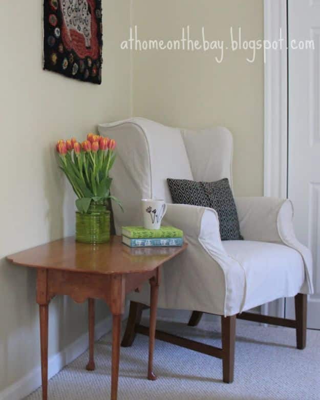 DIY Slipcovers - Wing Chair Slipcover - Do It Yourself Slip Covers For Furniture - No Sew Ideas, Easy Fabrics Four Couch and Sofa Cover - Chair Projects and Ideas, How To Make a Slip cover with step by step tutorial and instructions - Cool DIY Home and Living Room Decor #slipcovers #diydecor