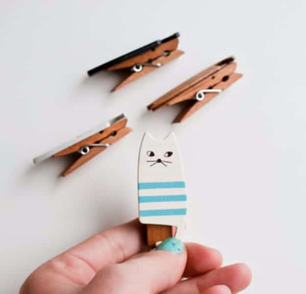 DIY Ideas With Cats - Wooden Cat Clothespins - Cute and Easy DIY Projects for Cat Lovers - Wall and Home Decor Projects, Things To Make and Sell on Etsy - Quick Gifts to Make for Friends Who Have Kittens and Kitties - Homemade No Sew Projects- Fun Jewelry, Cool Clothes, Pillows and Kitty Accessories 