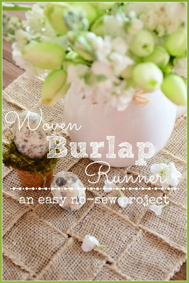 DIY Burlap Ideas - Woven Burlap Runner DIY - Burlap Furniture, Home Decor and Crafts - Banners and Buntings, Wall Art, Ottoman from Coffee Sacks, Wreath, Centerpieces and Table Runner - Kitchen, Bedroom, Living Room, Bathroom Ideas - Shabby Chic Craft Projects and DIY Wedding Decor http://diyjoy.com/diy-burlap-decor-ideas