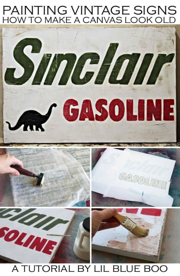 DIY Vintage Signs - A Vintage Sign Using Canvas - Rustic, Vintage Sign Projects to Make At Home - Creative Home Decor on a Budget and Cheap Crafts for Living Room, Bedroom and Kitchen - Paint Letters, Transfer to Wood, Aged Finishes and Fun Word Stencils and Easy Ideas for Farmhouse Wall Art http://diyjoy.com/diy-vintage-signs