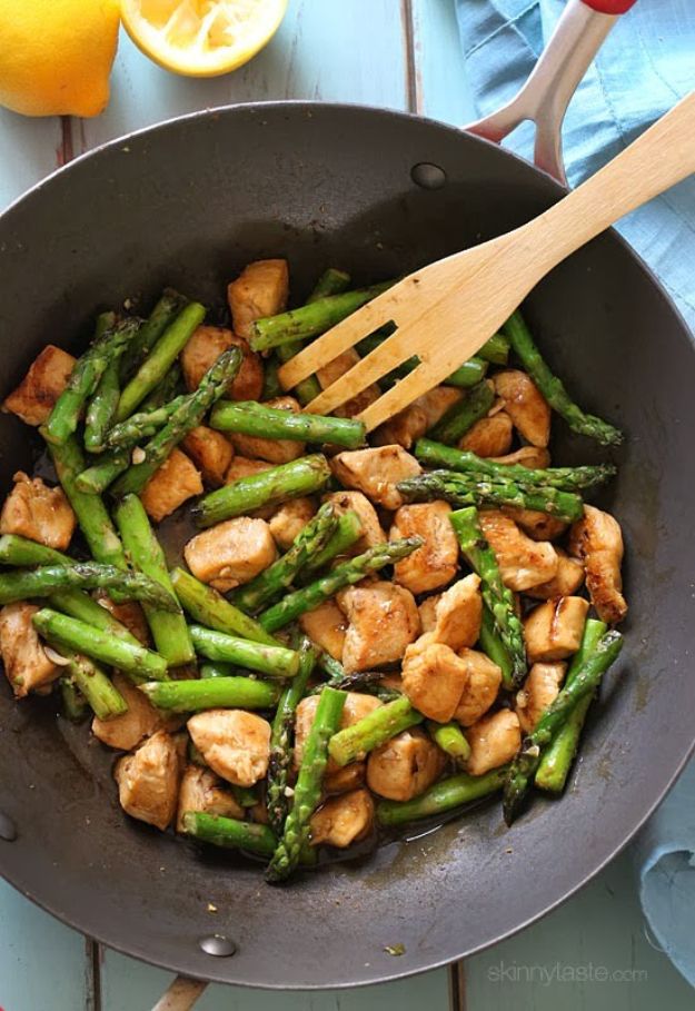 Best Lowfat Recipes - Chicken and Asparagus Lemon Stir Fry - Easy Low fat and Healthy Recipe Ideas For Eating Well and Dieting, Weight Loss - Quick Breakfasts, Lunch, Dinner, Snack and Desserts - Foods with Chicken, Vegetables, Salad, Low Carb, Beef, Egg, Gluten Free #lowfatrecipes 