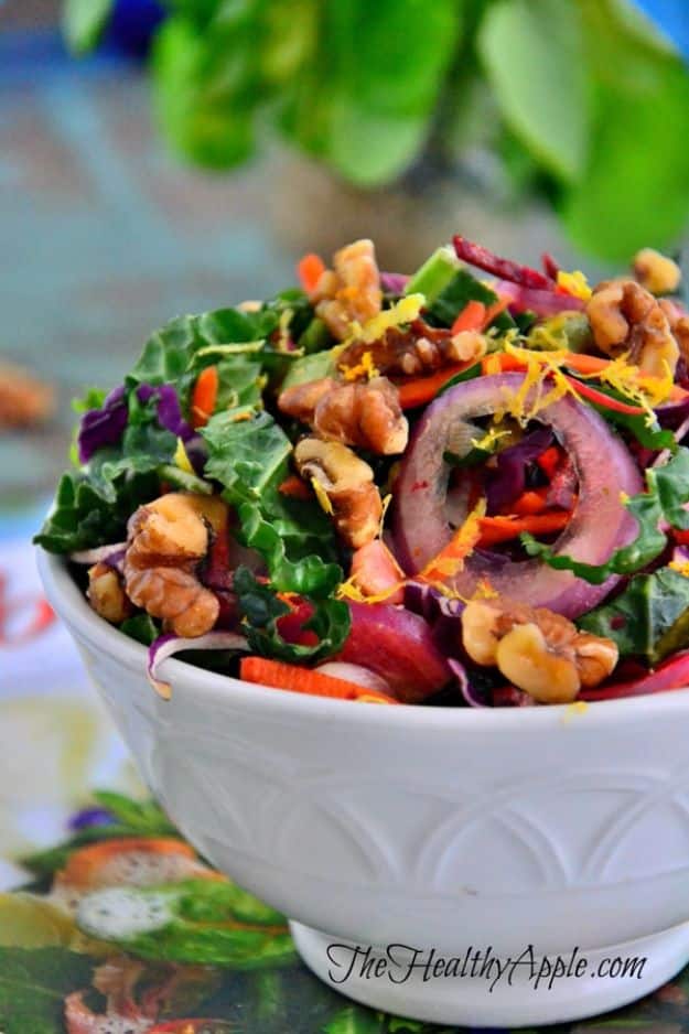 Best Lowfat Recipes - Confetti Chopped Kale, Walnut and Beet Salad - Easy Low fat and Healthy Recipe Ideas For Eating Well and Dieting, Weight Loss - Quick Breakfasts, Lunch, Dinner, Snack and Desserts - Foods with Chicken, Vegetables, Salad, Low Carb, Beef, Egg, Gluten Free #lowfatrecipes 