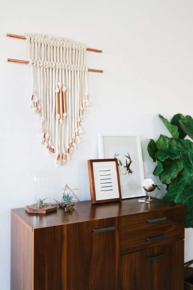 DIY Wall Hangings - Copper Pipe Wall Hanging DIY - Easy Yarn Projects , Macrame Ideas , Fabric Tapestry and Paper Arts and Crafts , Planter and Wood Board Ideas for Bedroom and Living Room Decor - Cute Mobile and Wall Hanging for Nursery and Kids Rooms #wallart #diy #roomdecor
