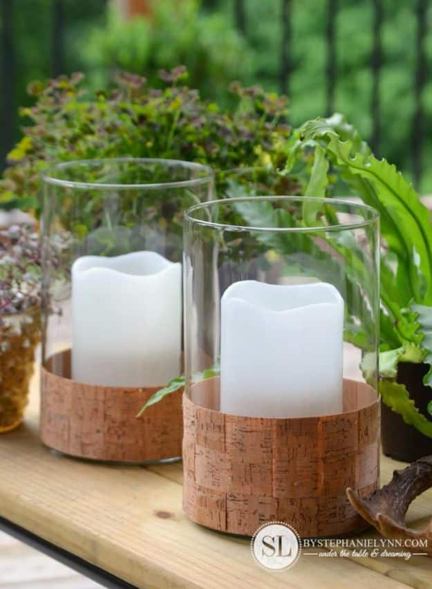 DIY Candle Holders - Cork Wrapped Candle Holders - Easy Ideas for Home Decor With Candles, Tall Candlesticks and Votives - Fun Wooden, Rustic, Glass, Mason Jar, Boho and Projects With Items From Dollar Stores - Christmas, Holiday and Wedding Centerpieces - Cool Crafts and Homemade Cheap Gifts http://diyjoy.com/diy-candle-holders