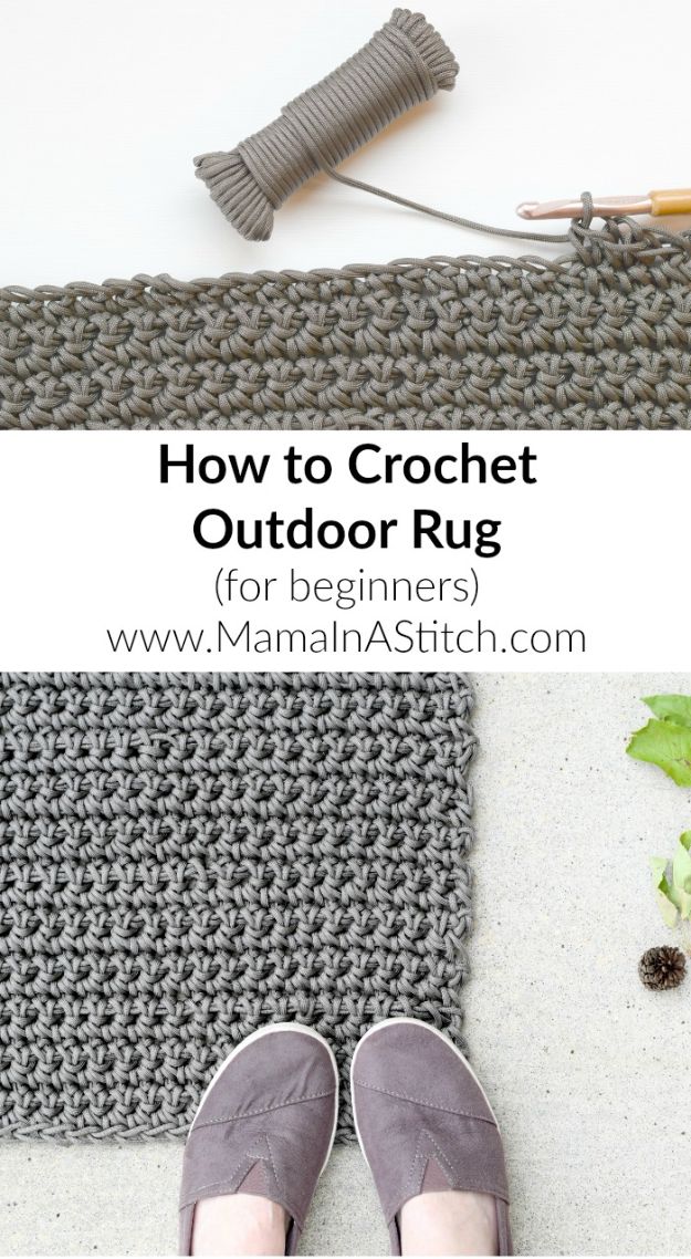 DIY Rugs - Crochet an Outdoor Rug - Ideas for An Easy Handmade Rug for Living Room, Bedroom, Kitchen Mat and Cheap Area Rugs You Can Make - Stencil Art Tutorial, Painting Tips, Fabric, Yarn, Old Denim Jeans, Rope, Tshirt, Pom Pom, Fur, Crochet, Woven and Outdoor Projects - Large and Small Carpet #diyrugs #diyhomedecor