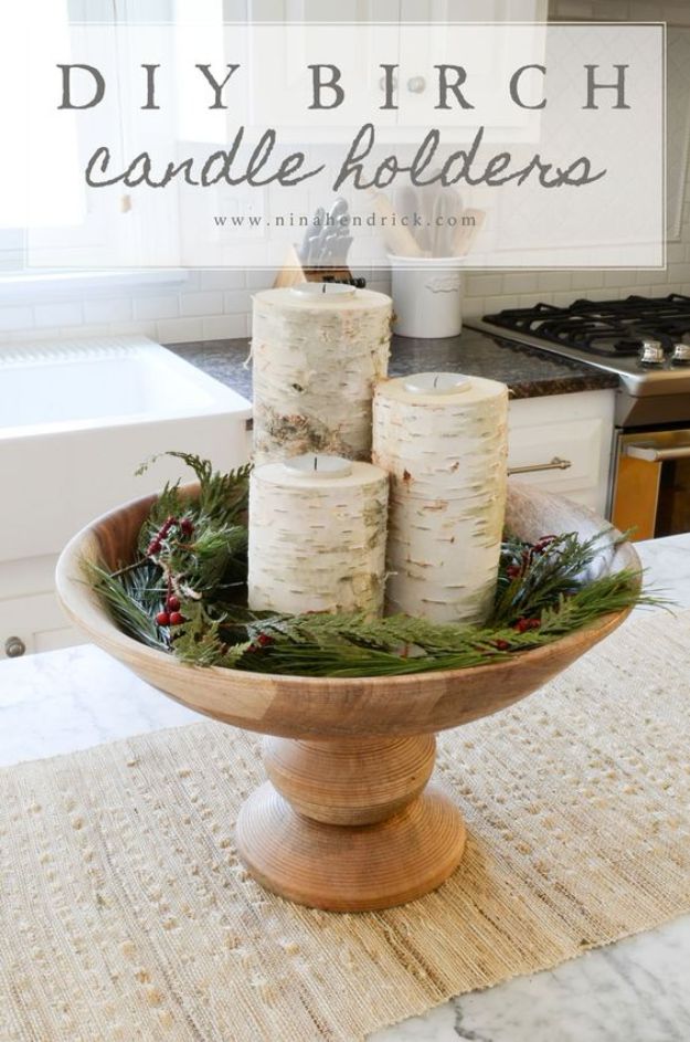 DIY Candle Holders - DIY Birch Candle Holders - Easy Ideas for Home Decor With Candles, Tall Candlesticks and Votives - Fun Wooden, Rustic, Glass, Mason Jar, Boho and Projects With Items From Dollar Stores - Christmas, Holiday and Wedding Centerpieces - Cool Crafts and Homemade Cheap Gifts http://diyjoy.com/diy-candle-holders