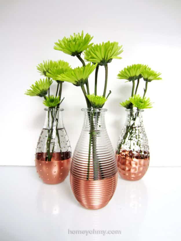 DIY Glassware - DIY Copper Dipped Vases - Cool Bar and Drink Glasses You Can Make and Decorate for Creative and Unique Serving Glass Ideas - Mugs, Cups, Decanters, Pitchers and Glass Ware Projects - Paint, Etch, Etching Tutorials, Dotted, Sharpie Art and Dishwasher Safe Decorating Tips - Easy DIY Gift Ideas for Him and Her - Handmade Home Decor DIY 