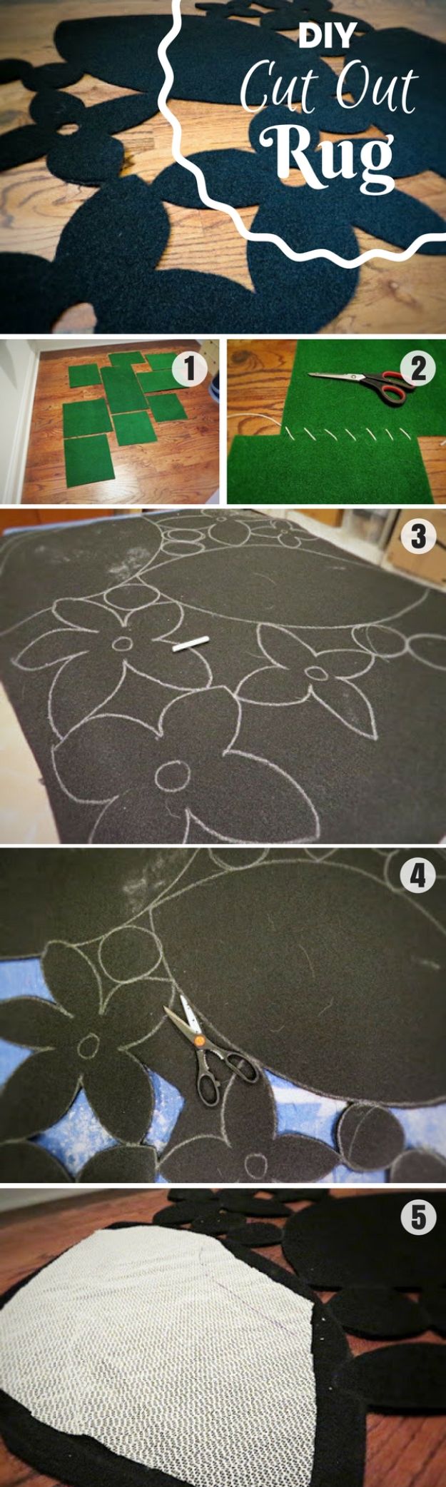 DIY Rugs - DIY Cut-Out Rug - Ideas for An Easy Handmade Rug for Living Room, Bedroom, Kitchen Mat and Cheap Area Rugs You Can Make - Stencil Art Tutorial, Painting Tips, Fabric, Yarn, Old Denim Jeans, Rope, Tshirt, Pom Pom, Fur, Crochet, Woven and Outdoor Projects - Large and Small Carpet #diyrugs #diyhomedecor