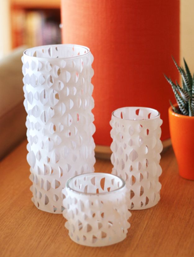 DIY Candle Holders - DIY Cut Paper Candle Holders - Easy Ideas for Home Decor With Candles, Tall Candlesticks and Votives - Fun Wooden, Rustic, Glass, Mason Jar, Boho and Projects With Items From Dollar Stores - Christmas, Holiday and Wedding Centerpieces - Cool Crafts and Homemade Cheap Gifts http://diyjoy.com/diy-candle-holders