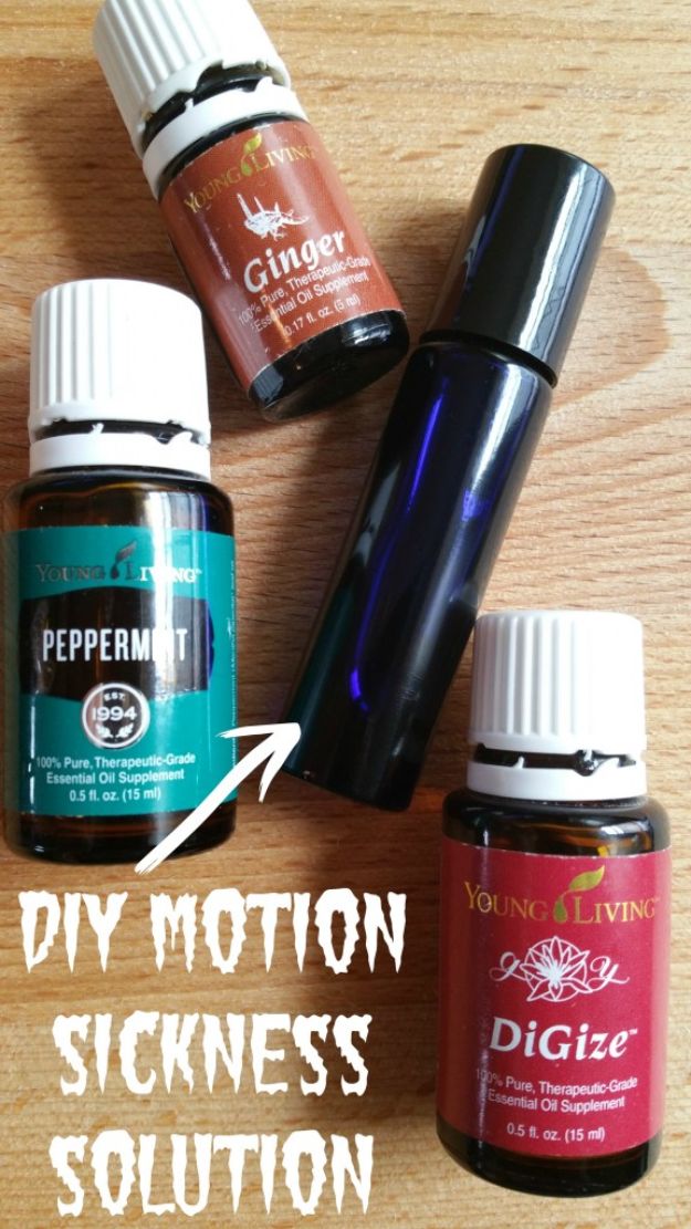 DIY Essential Oil Recipes and Ideas - DIY Essential Oils for Motion Sickness - Cool Recipes, Crafts and Home Decor to Make With Essential Oil - Diffuser Projects, Roll On Prodicts for Skin - Recipe Tutorials for Cleaning, Colds, For Sleep, For Hair, For Paint, For Weight Loss #crafts #diy #essentialoils
