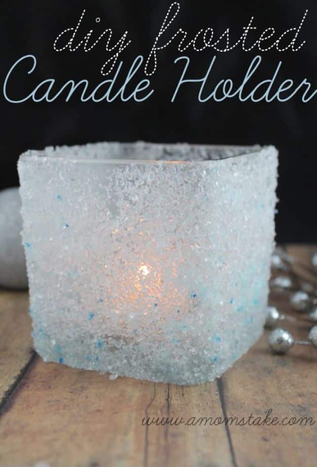 DIY Candle Holders - DIY Frosted Candle Holder - Easy Ideas for Home Decor With Candles, Tall Candlesticks and Votives - Fun Wooden, Rustic, Glass, Mason Jar, Boho and Projects With Items From Dollar Stores - Christmas, Holiday and Wedding Centerpieces - Cool Crafts and Homemade Cheap Gifts http://diyjoy.com/diy-candle-holders