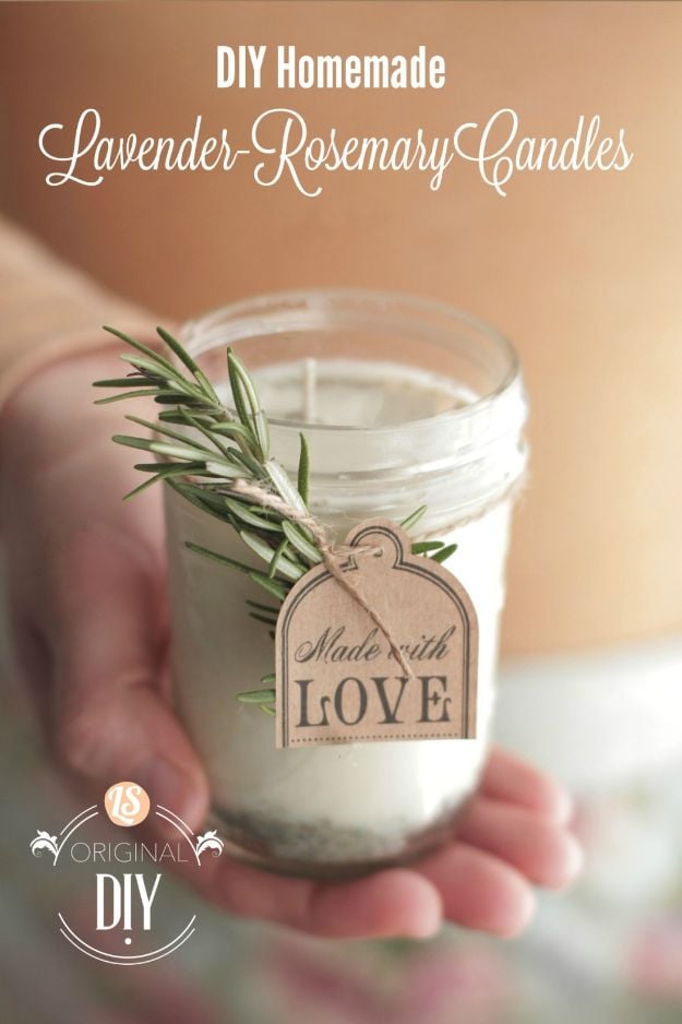 DIY Essential Oil Recipes and Ideas - DIY Homemade Lavender-Rosemary Candles - Cool Recipes, Crafts and Home Decor to Make With Essential Oil - Diffuser Projects, Roll On Prodicts for Skin - Recipe Tutorials for Cleaning, Colds, For Sleep, For Hair, For Paint, For Weight Loss #crafts #diy #essentialoils