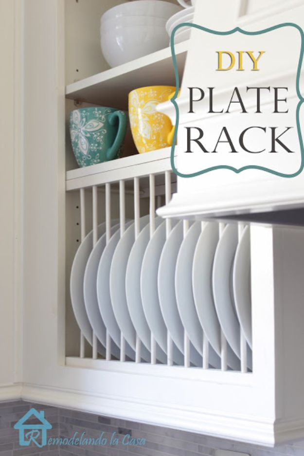 DIY Kitchen Cabinet Ideas - DIY Inside Cabinet Plate Rack - Makeover and Before and After - How To Build, Plan and Renovate Your Kitchen Cabinets - Painted, Cheap Refact, Free Plans, Rustic Decor, Farmhouse and Vintage Looks, Modern Design and Inexpensive Budget Friendly Projects 