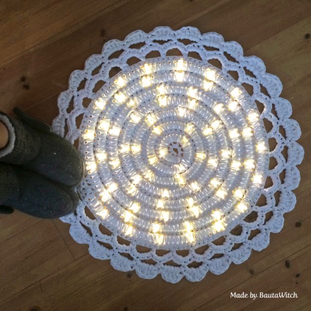 DIY Rugs - DIY Lighted Rug - Ideas for An Easy Handmade Rug for Living Room, Bedroom, Kitchen Mat and Cheap Area Rugs You Can Make - Stencil Art Tutorial, Painting Tips, Fabric, Yarn, Old Denim Jeans, Rope, Tshirt, Pom Pom, Fur, Crochet, Woven and Outdoor Projects - Large and Small Carpet #diyrugs #diyhomedecor