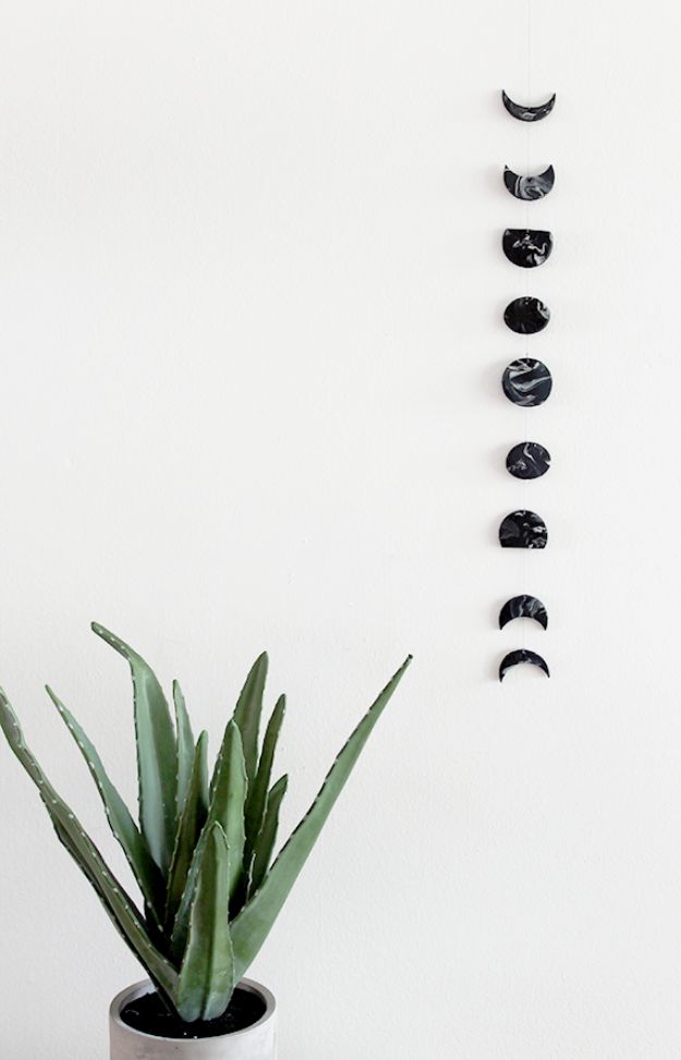 DIY Wall Hangings - DIY Marble Moon Phase Wall Hanging - Easy Yarn Projects , Macrame Ideas , Fabric Tapestry and Paper Arts and Crafts , Planter and Wood Board Ideas for Bedroom and Living Room Decor - Cute Mobile and Wall Hanging for Nursery and Kids Rooms #wallart #diy #roomdecor