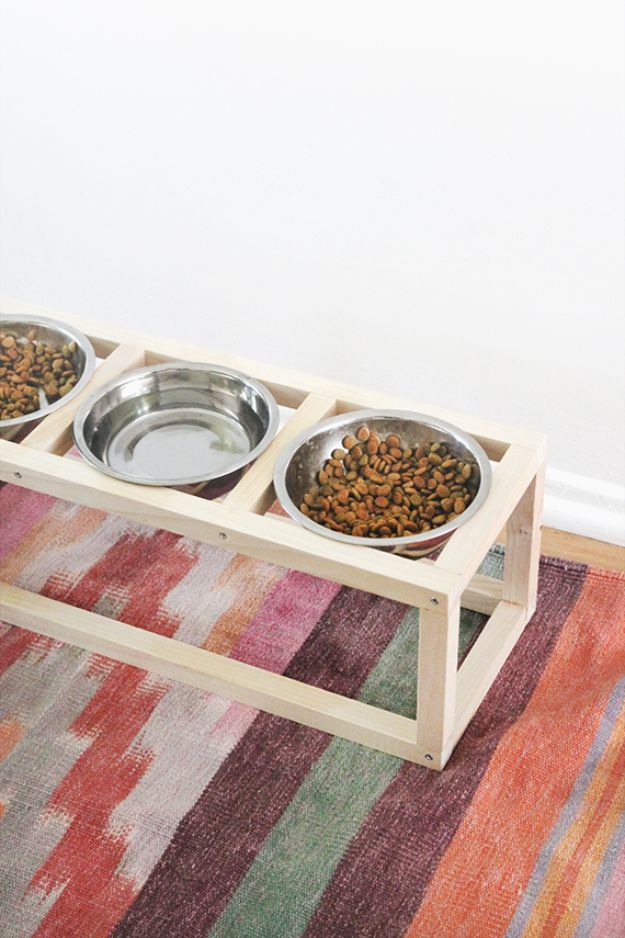 DIY Pet Bowls And Feeding Stations - DIY Modern Pet Bowl - Easy Ideas for Serving Dog and Cat Food, Ways to Raise and Store Bowls - Organize Your Dog Food and Water Bowl With These Cute and Creative Ideas for Dogs and Cats- Monogram, Painted, Personalized and Rustic Crafts and Projects http://diyjoy.com/diy-pet-bowls-feeding-station