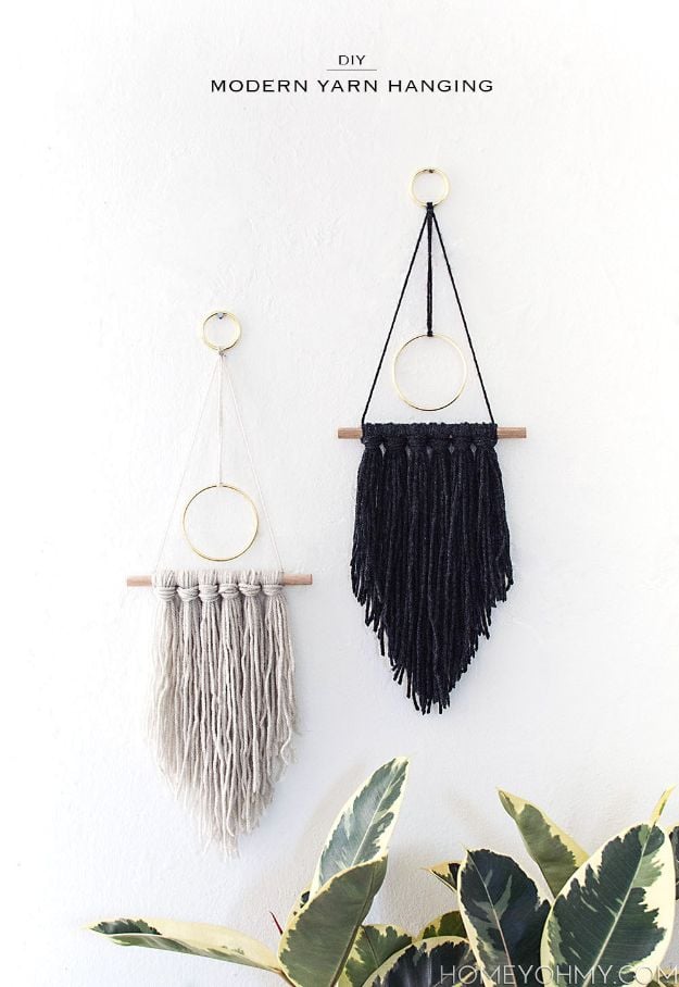 DIY Wall Hangings - DIY Modern Yarn Hanging - Easy Yarn Projects , Macrame Ideas , Fabric Tapestry and Paper Arts and Crafts , Planter and Wood Board Ideas for Bedroom and Living Room Decor - Cute Mobile and Wall Hanging for Nursery and Kids Rooms #wallart #diy #roomdecor